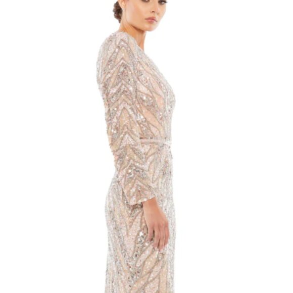 MAC DUGGAL 4982 EMBELLISHED ONE SLEEVE W/ SEQUIN BELT ROSE GOLD GOWN  sz 6 - Picture 3 of 4